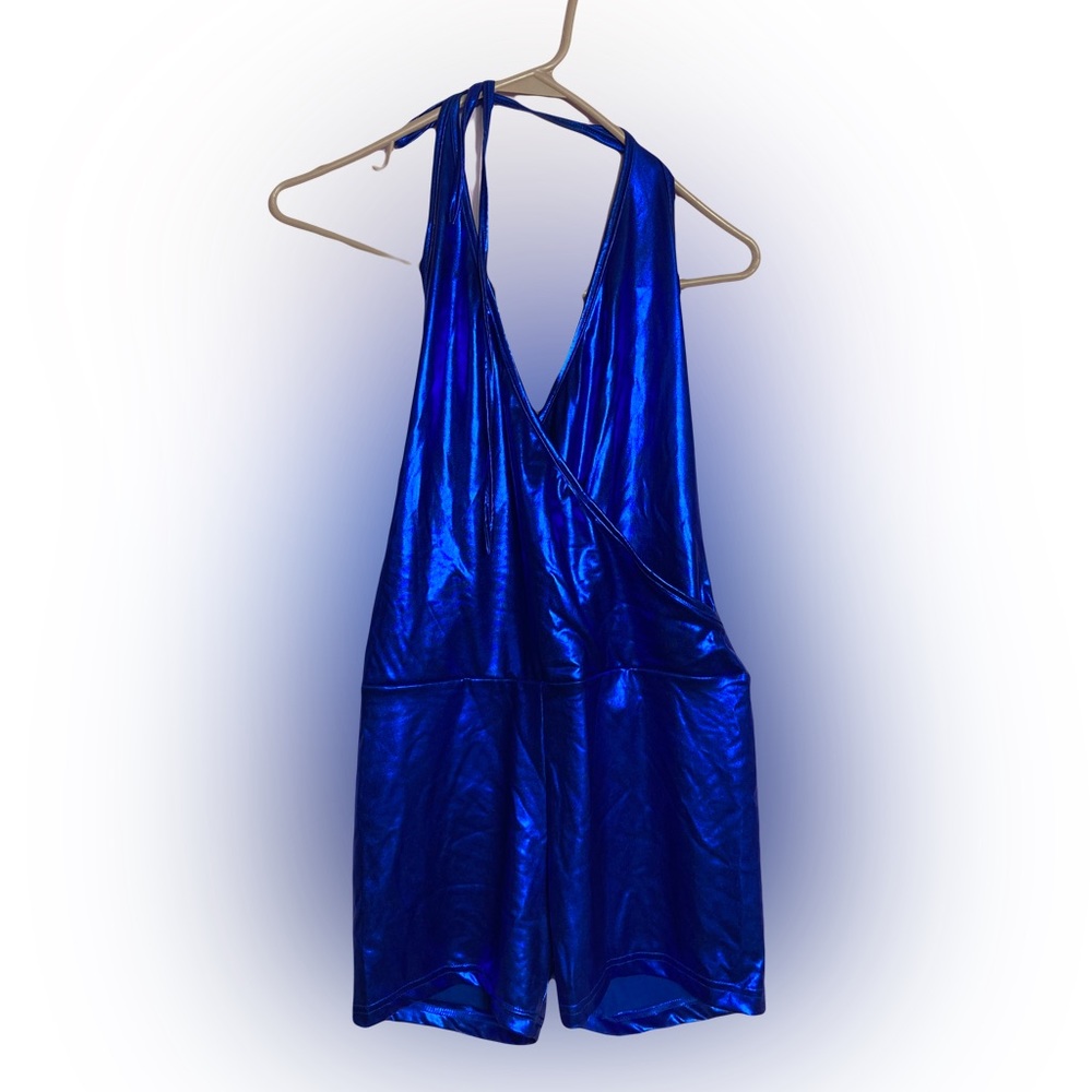 Blue Metallic Romper Halter Size Medium